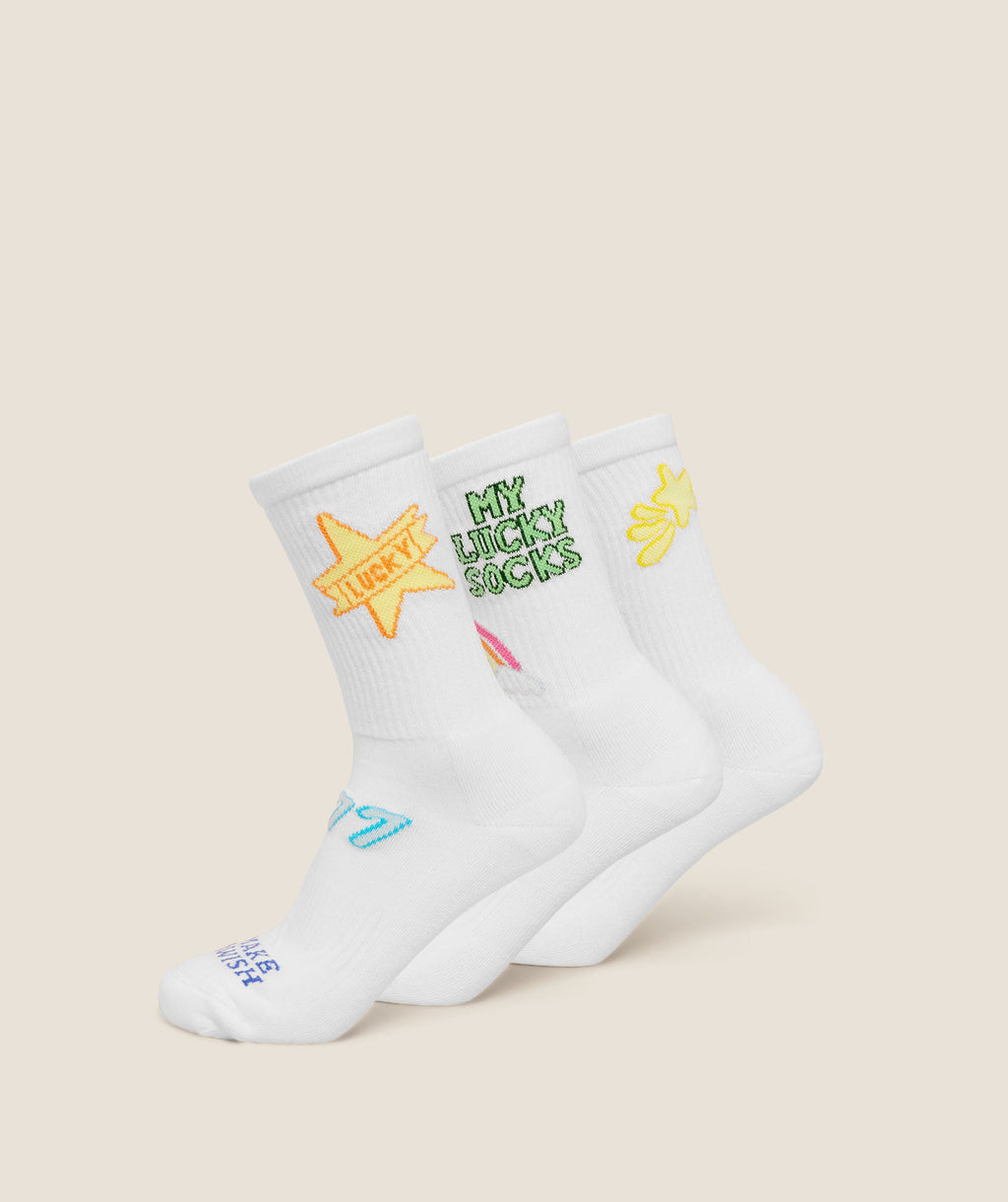 Lucky Graphic Crew Socks 3pk - White — imagem 1