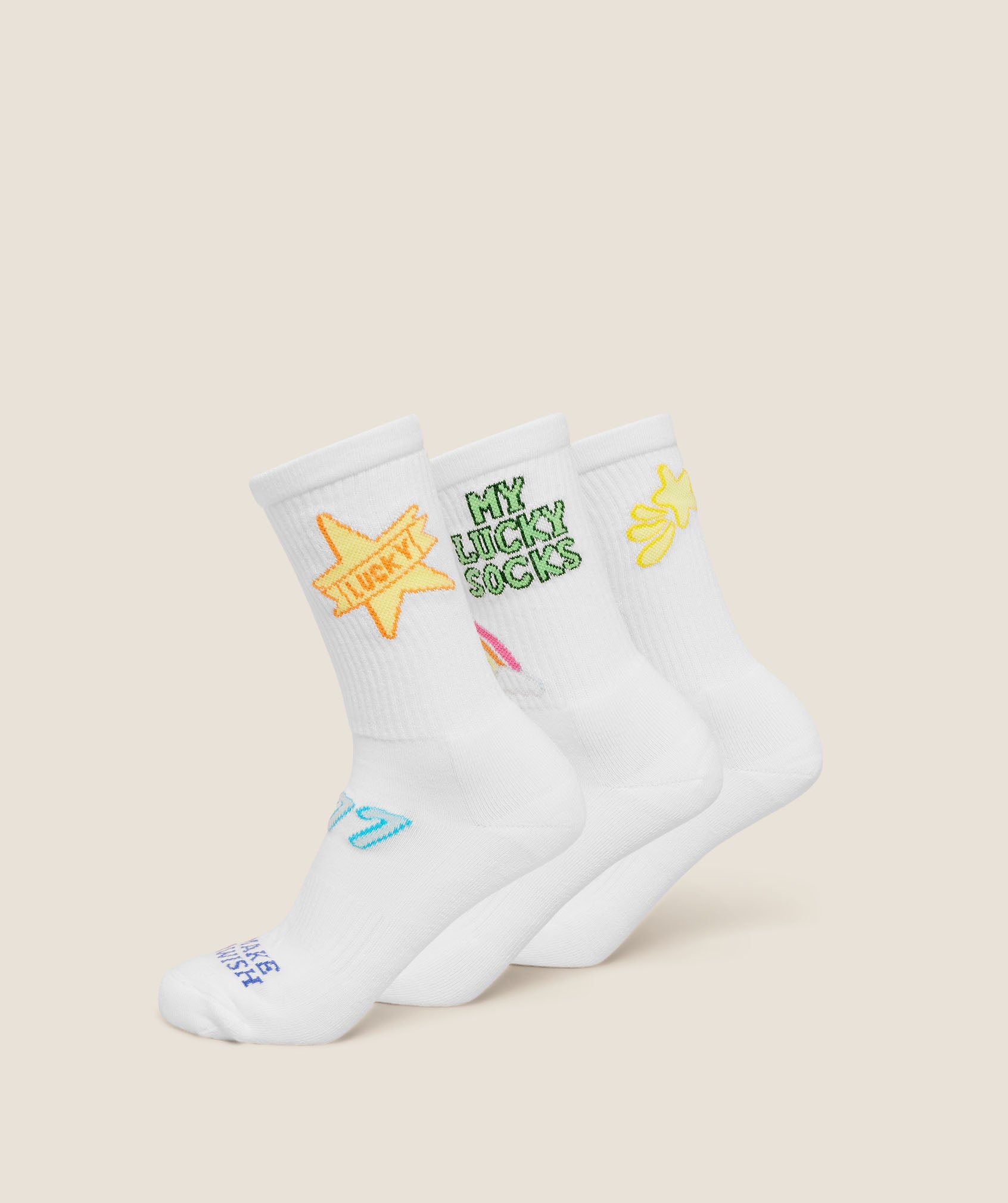 Lucky Graphic Crew Socks 3pk - White — imagem 1