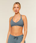 Cotton Blend Racerback Sports Bra - Iron Blue — imagem 1