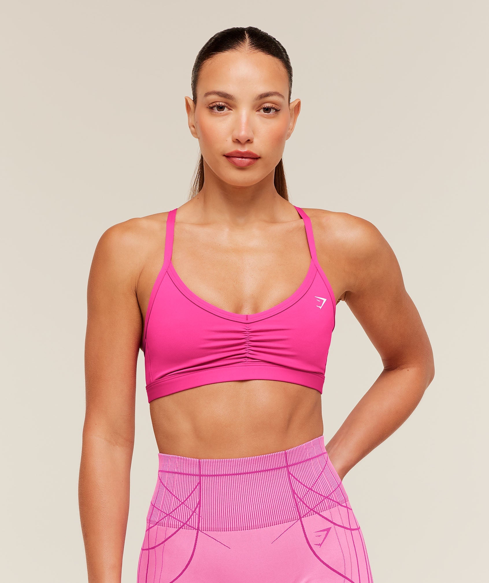 Ruched Strappy Sports Bra - Super-Set Pink — imagem 1