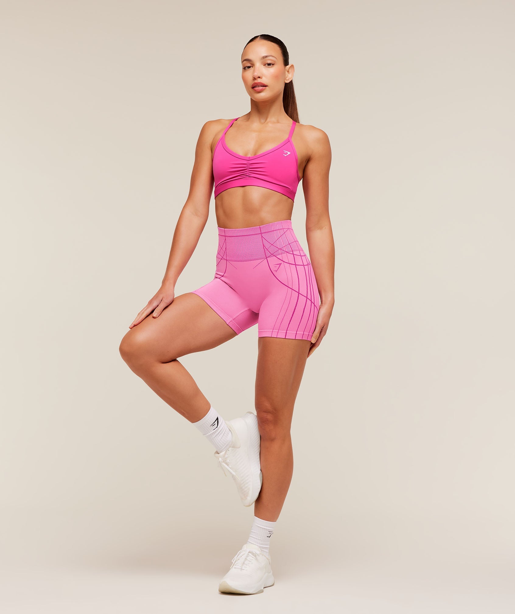 Ruched Strappy Sports Bra - Super-Set Pink — imagem 4