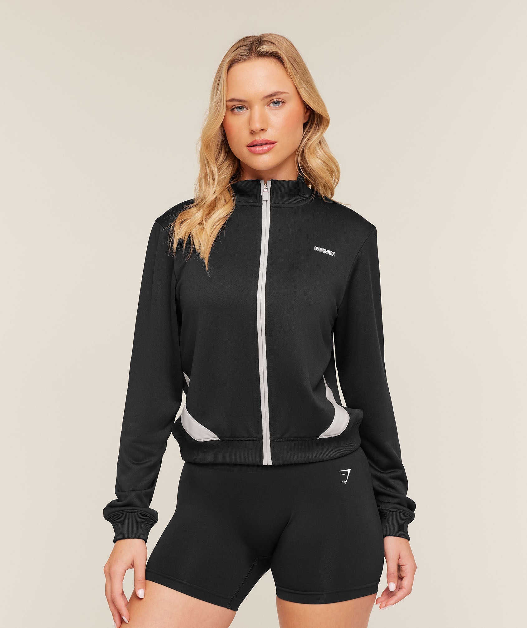 Lightweight Tricot Zip Through Jacket - Black/Tinted White — imagem 1
