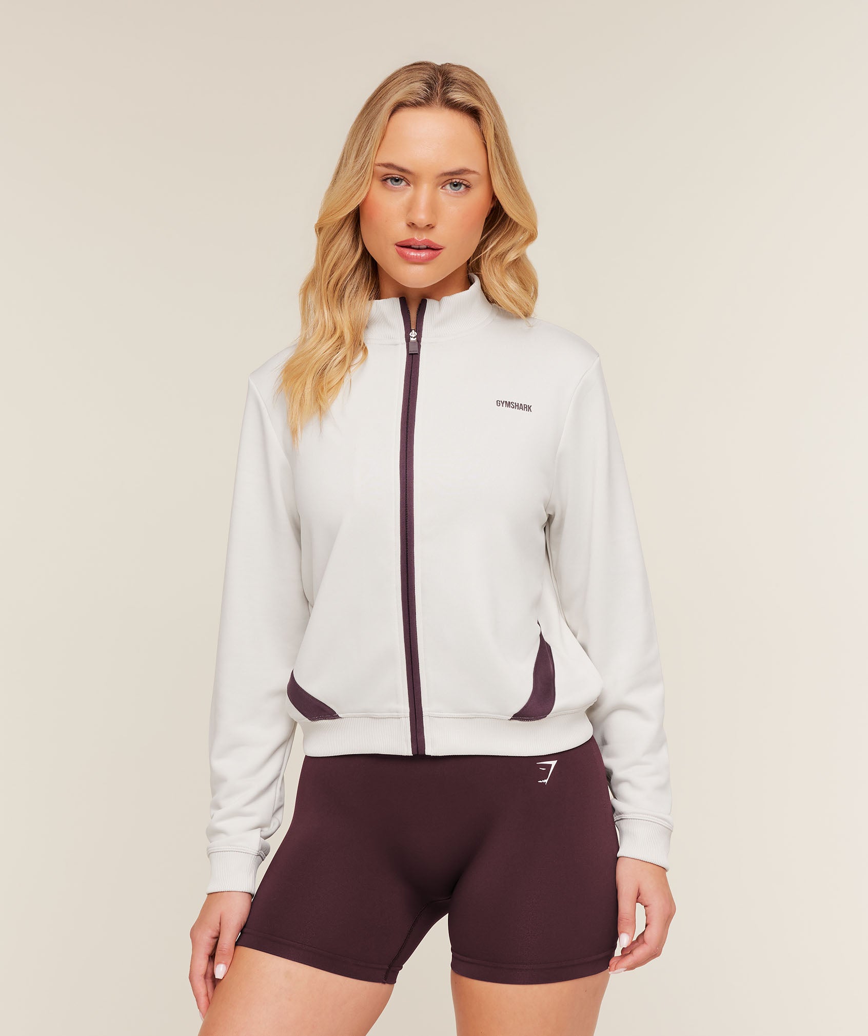 Lightweight Tricot Zip Through Jacket - Tinted White/Cherry Purple — imagem 1