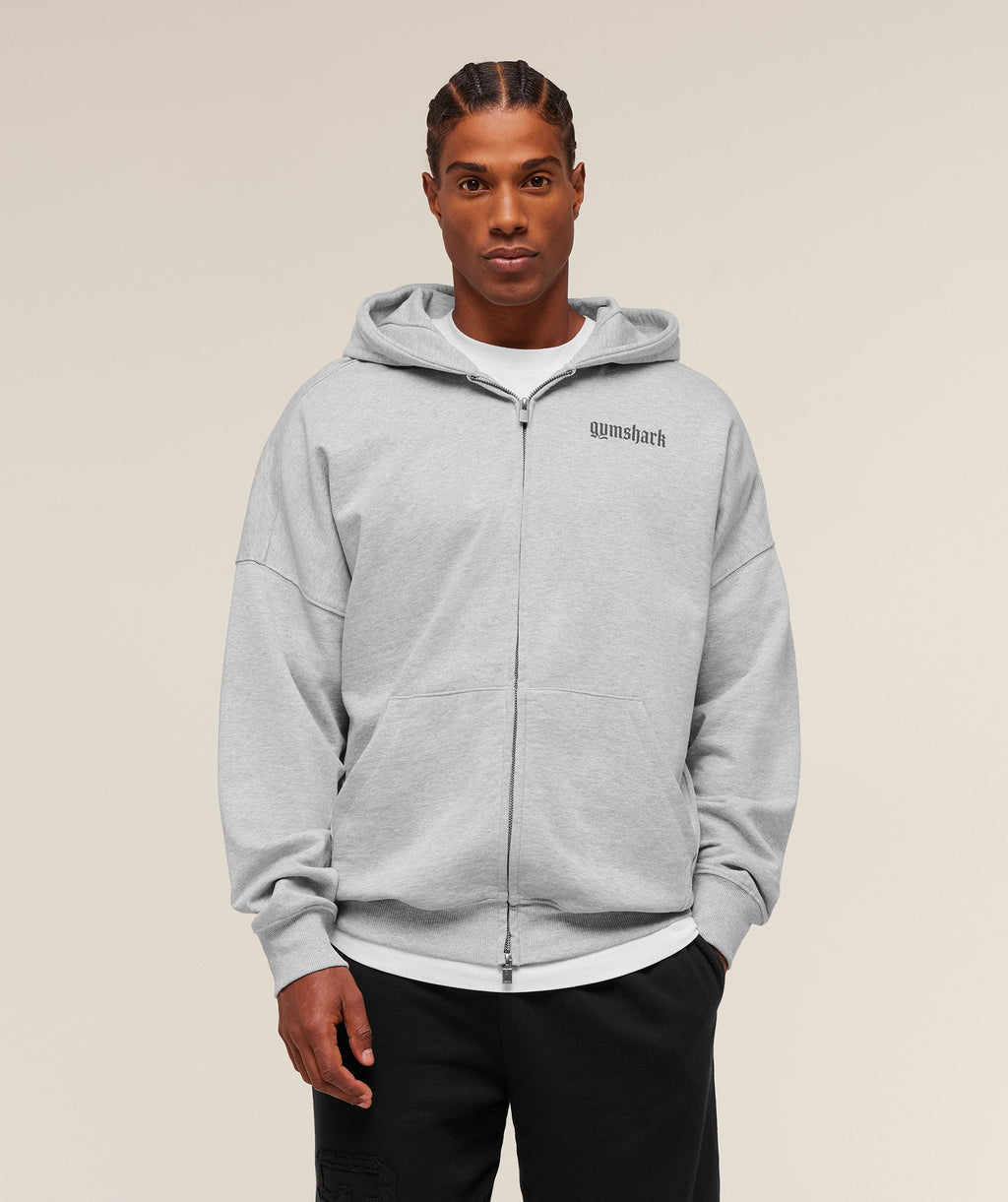 Olde English Zip Up Hoodie - Soft Grey Marl — imagem 1