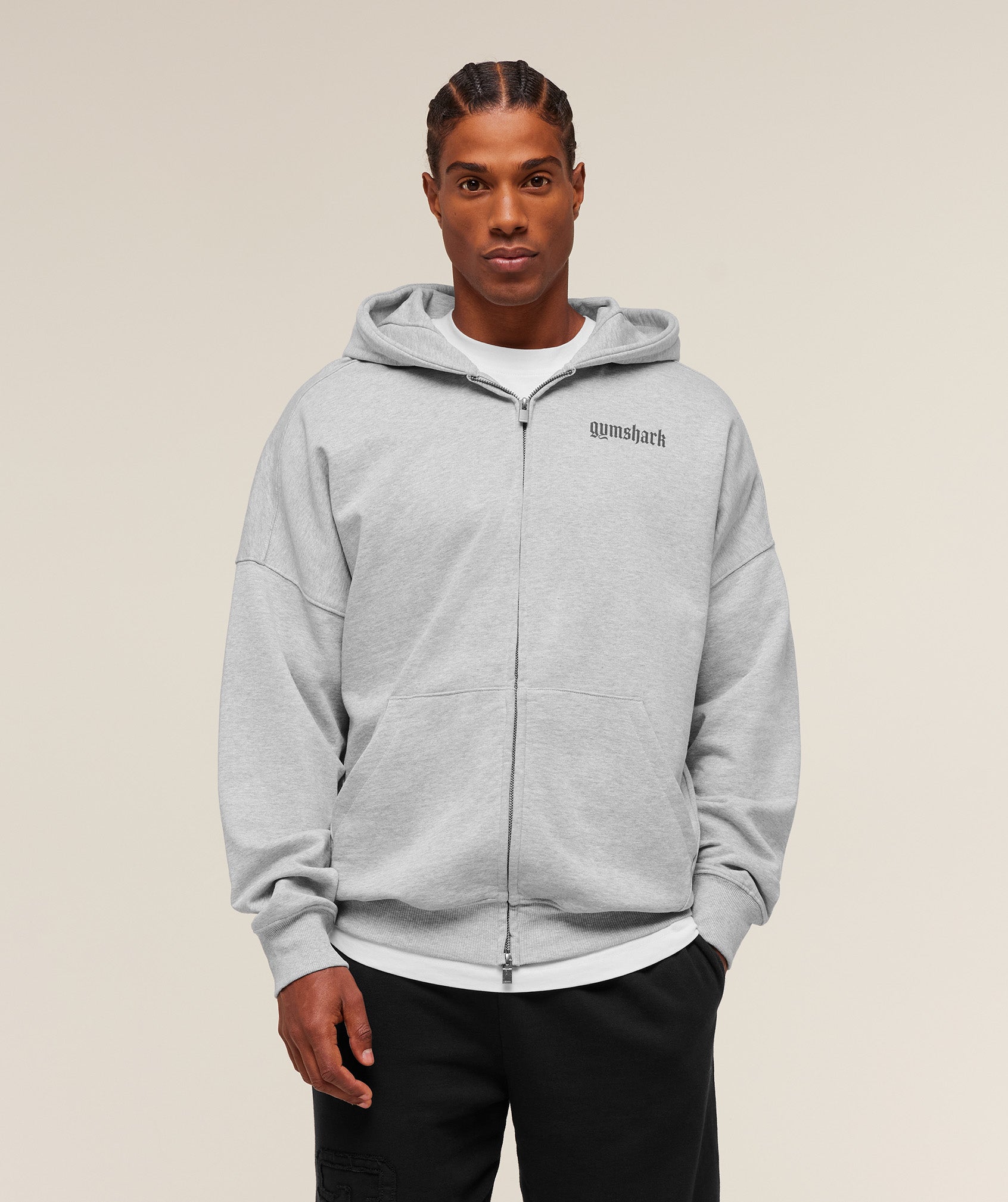 Olde English Zip Up Hoodie - Soft Grey Marl — imagem 1