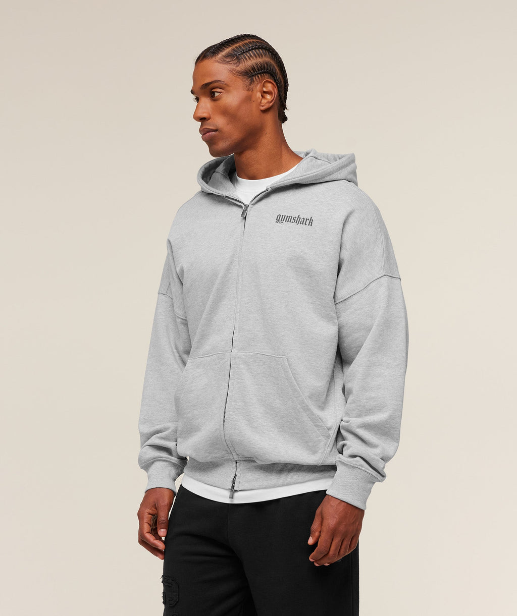 Olde English Zip Up Hoodie - Soft Grey Marl — imagem 3
