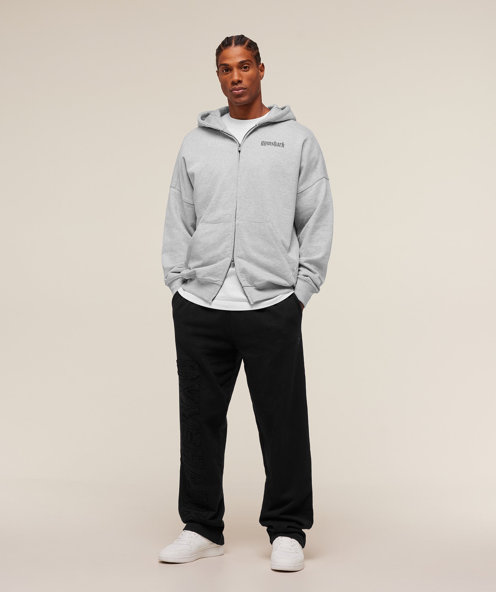 Olde English Zip Up Hoodie - Soft Grey Marl — imagem 4