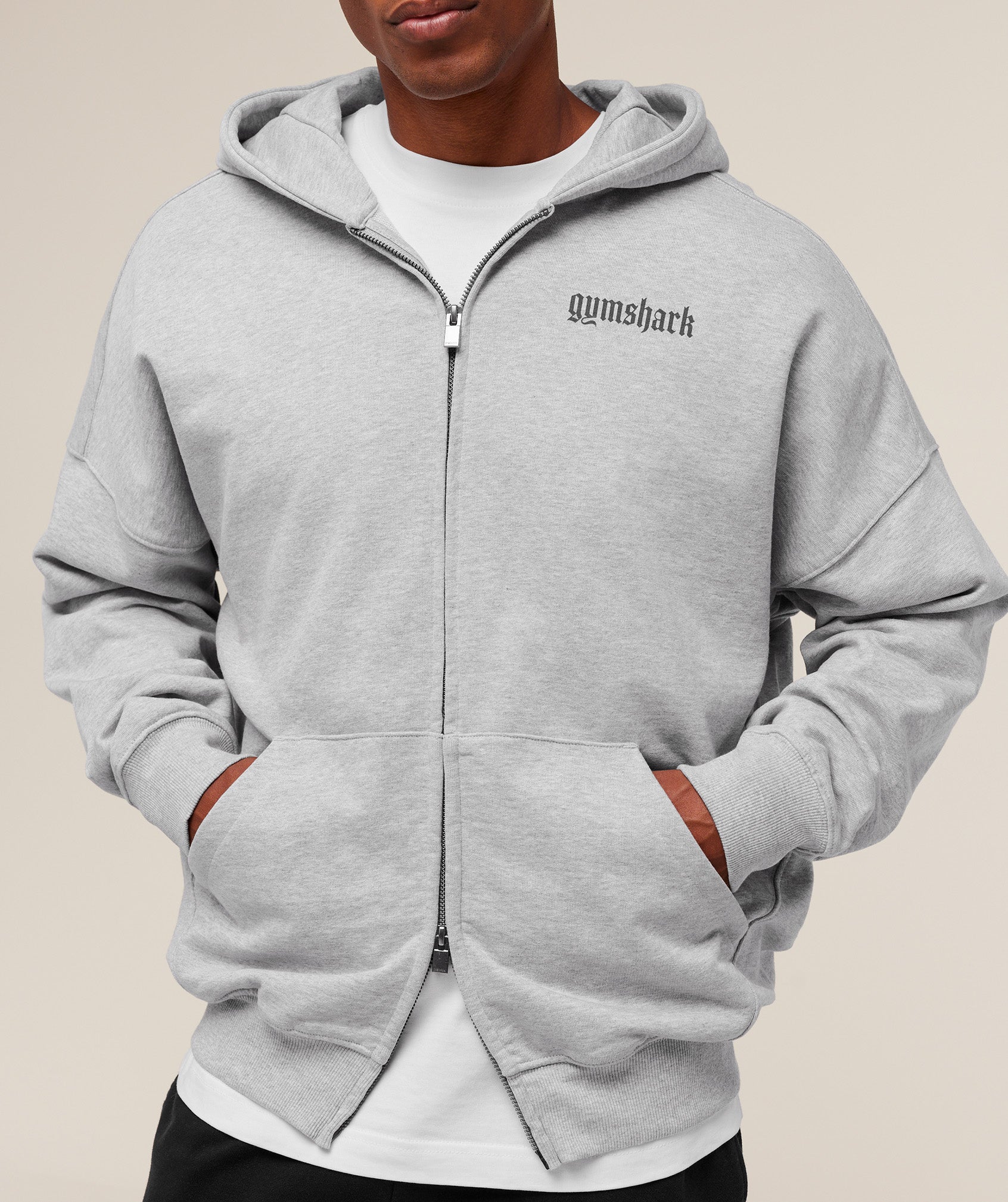 Olde English Zip Up Hoodie - Soft Grey Marl — imagem 6