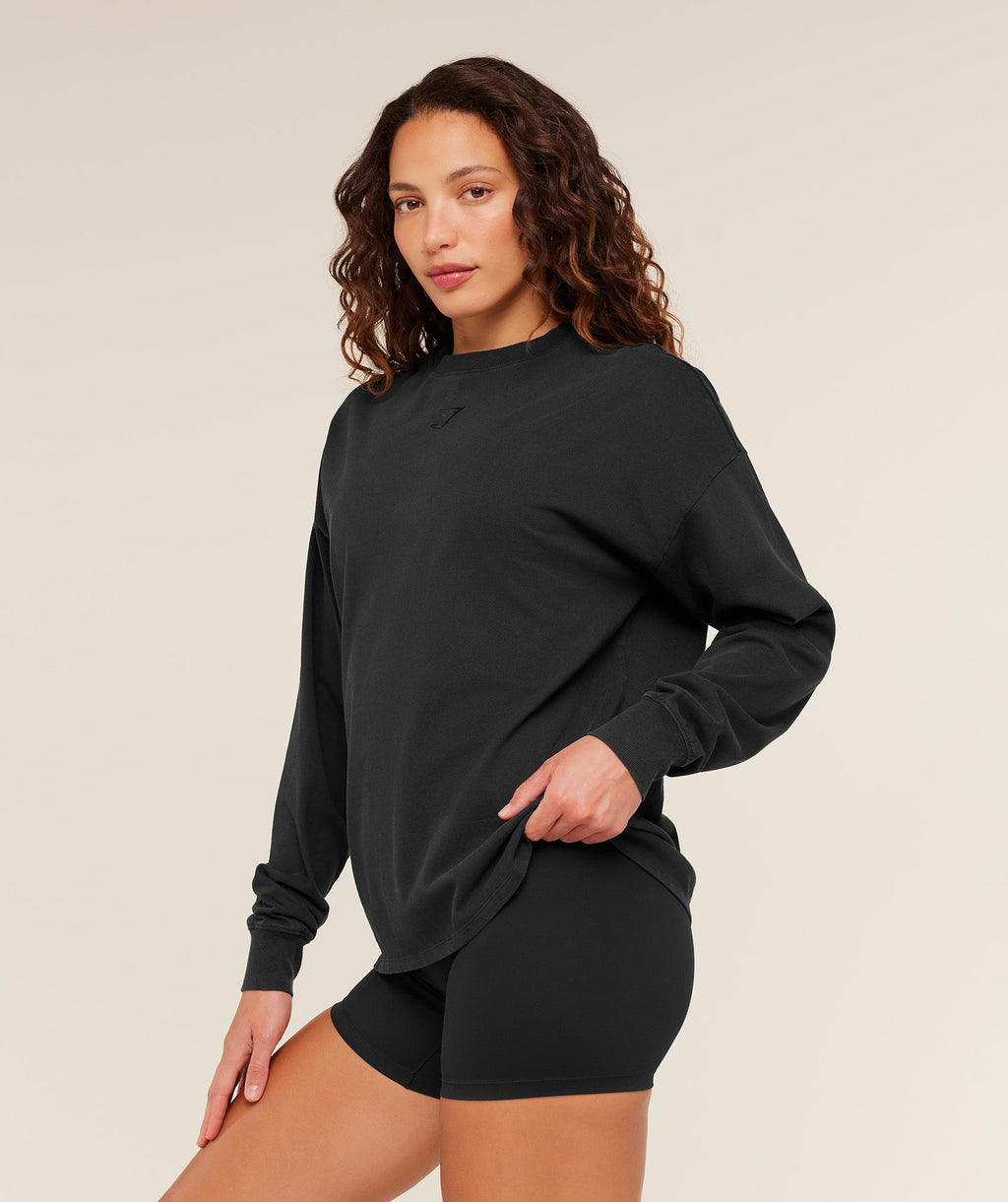 Power Washed Long Sleeve Top - Black/Acid Wash — imagem 3