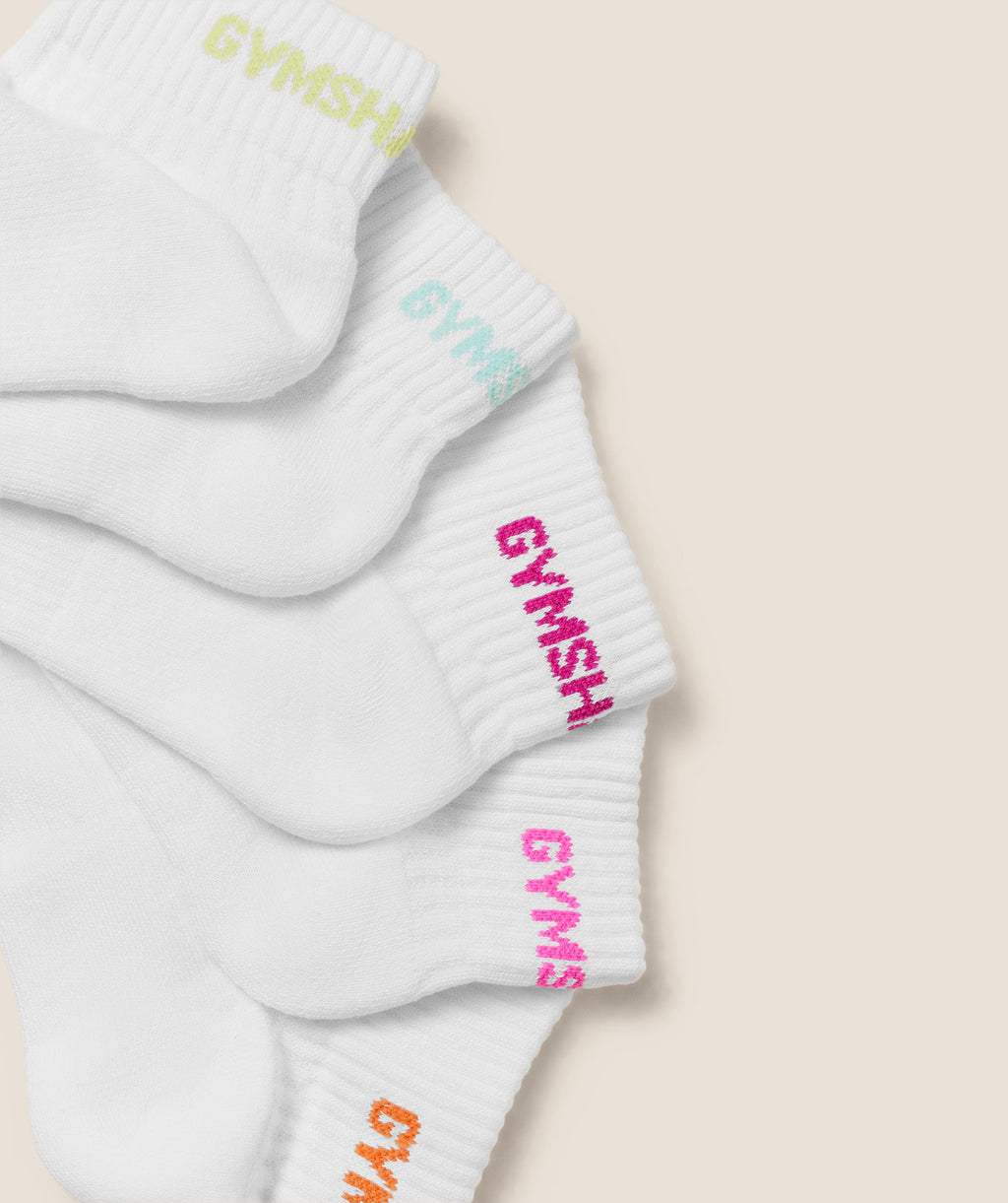 Quarter Socks 5pk - White/Sorbet Yellow/Pop Turquoise/Super-Set Pink/Electric Pink/Dayglow Peach — imagem 2