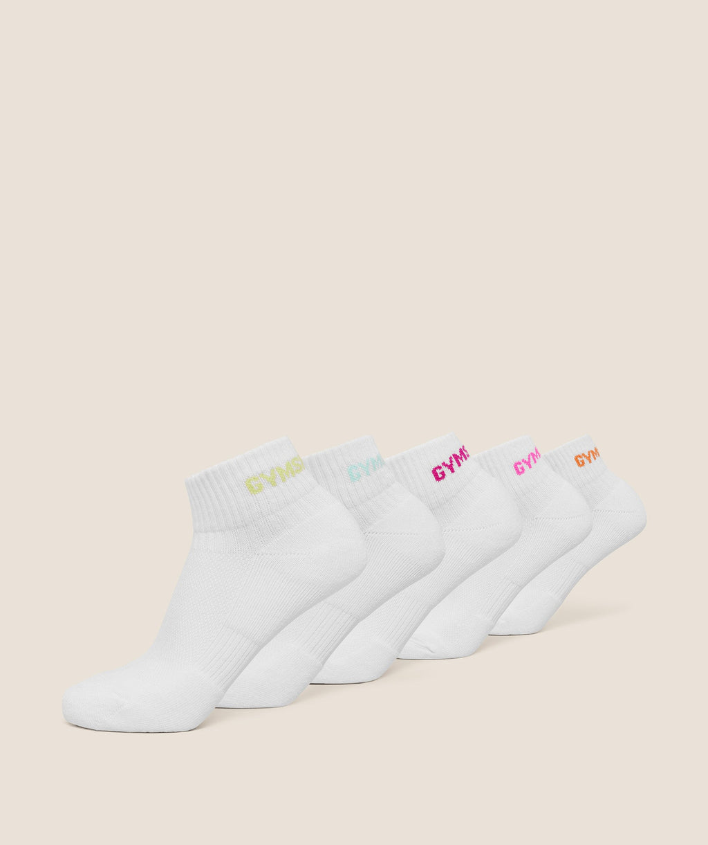 Quarter Socks 5pk - White/Sorbet Yellow/Pop Turquoise/Super-Set Pink/Electric Pink/Dayglow Peach — imagem 1