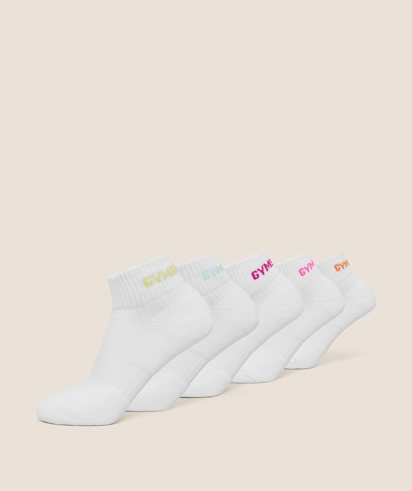 Quarter Socks 5pk - White/Sorbet Yellow/Pop Turquoise/Super-Set Pink/Electric Pink/Dayglow Peach — imagem 1