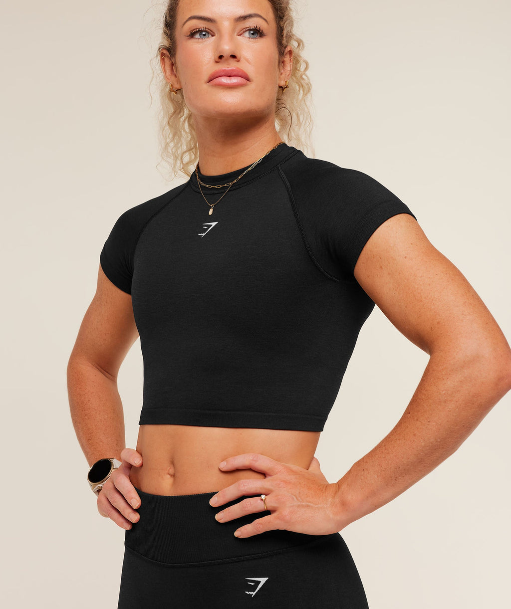 Interval Seamless Short Sleeve Crop Top - Black — imagem 6