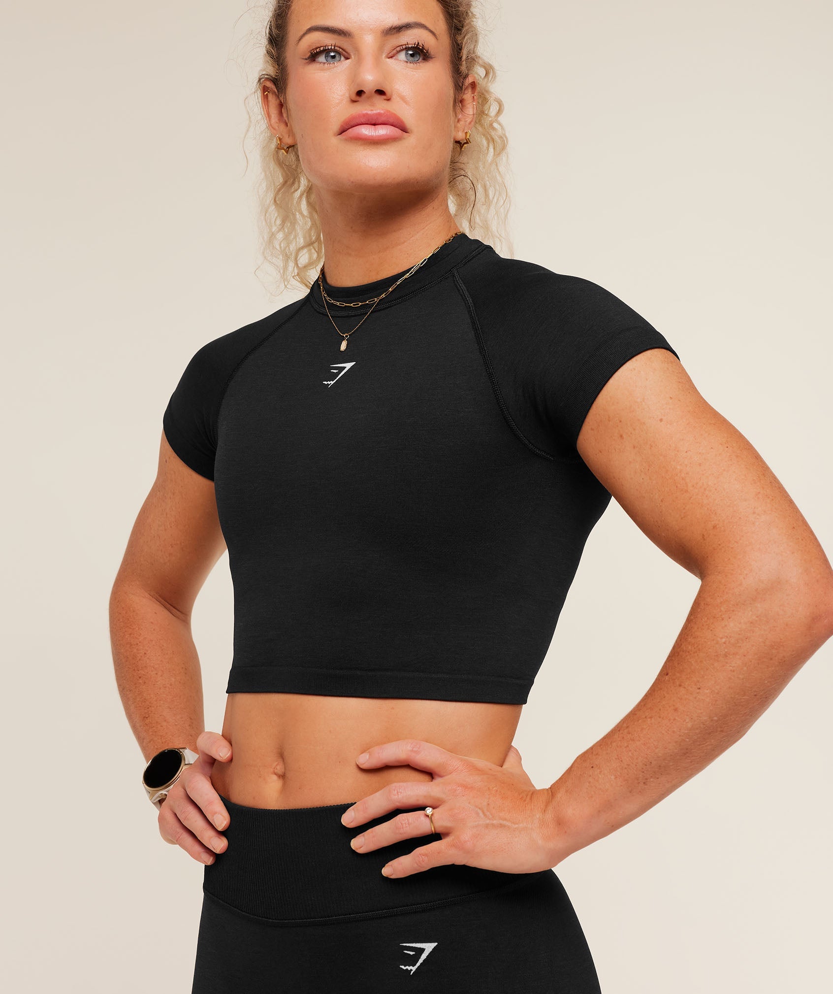 Interval Seamless Short Sleeve Crop Top - Black — imagem 6