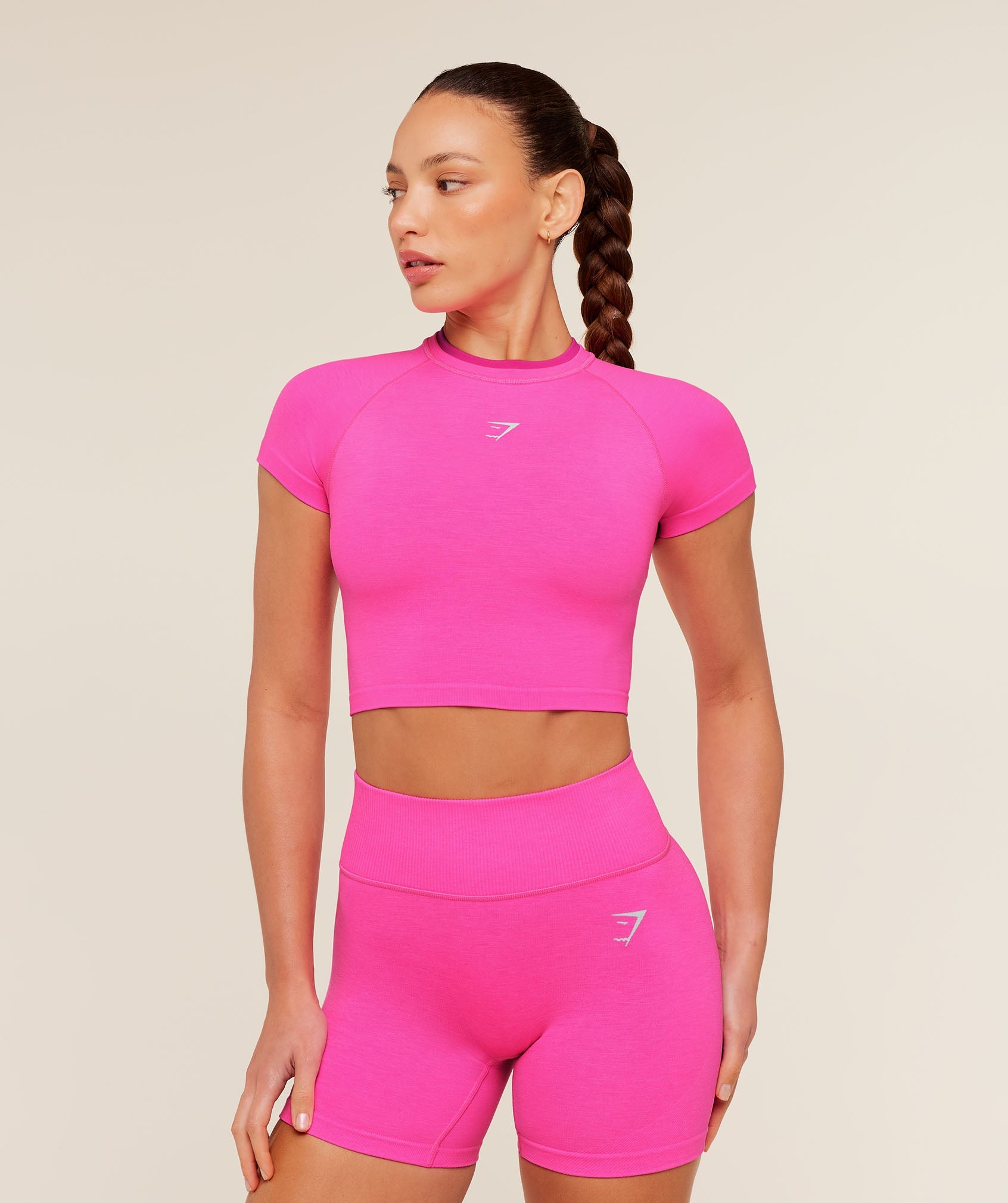 Interval Seamless Short Sleeve Crop Top - Electric Pink/Super-Set Pink — imagem 1