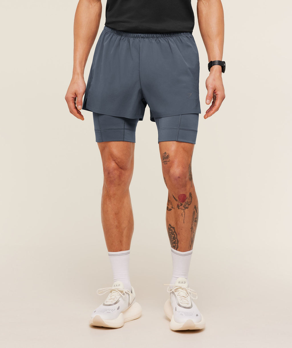 Running Elite 2 in 1 5" Shorts - Titanium Blue — imagem 1