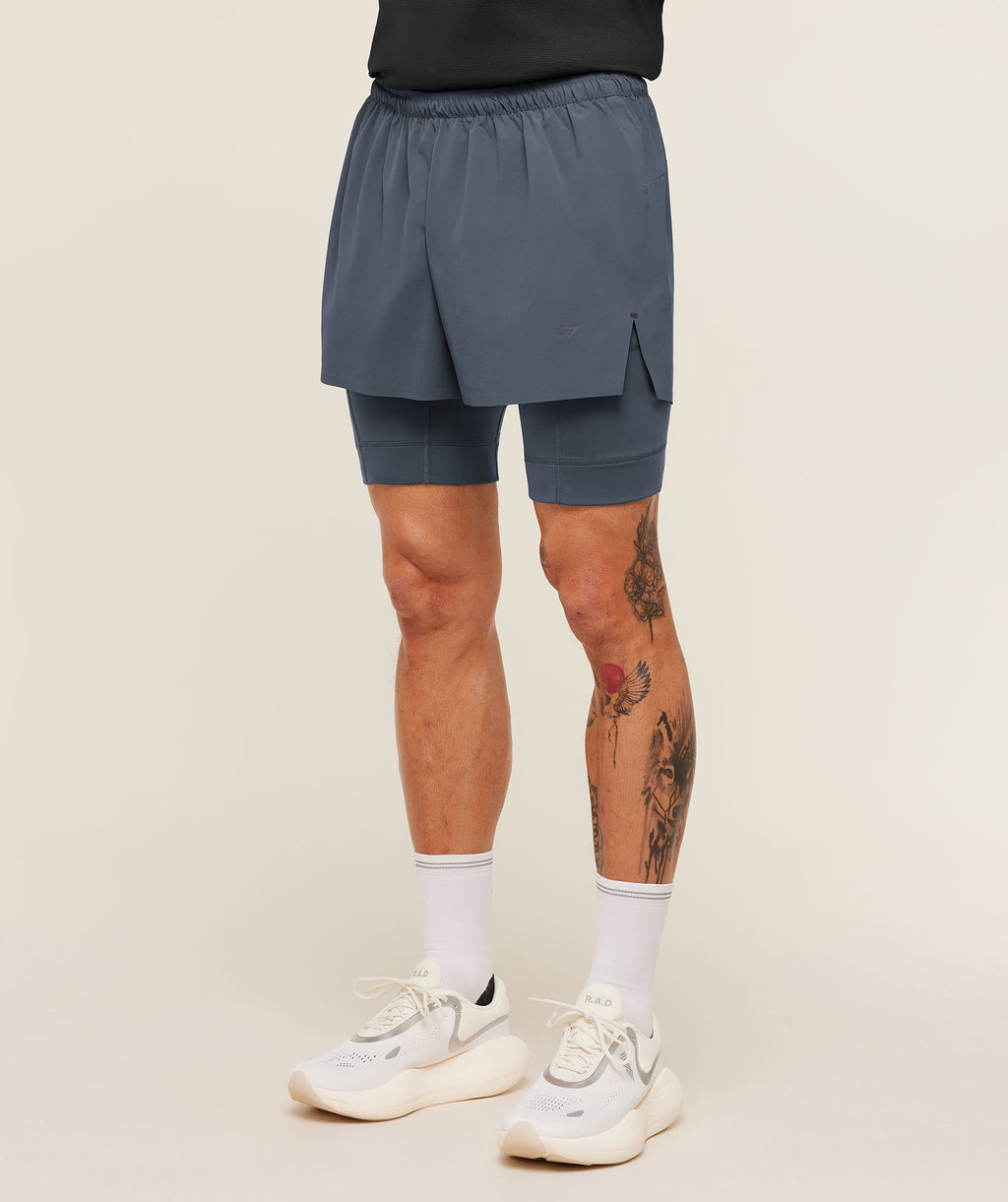 Running Elite 2 in 1 5" Shorts - Titanium Blue — imagem 3