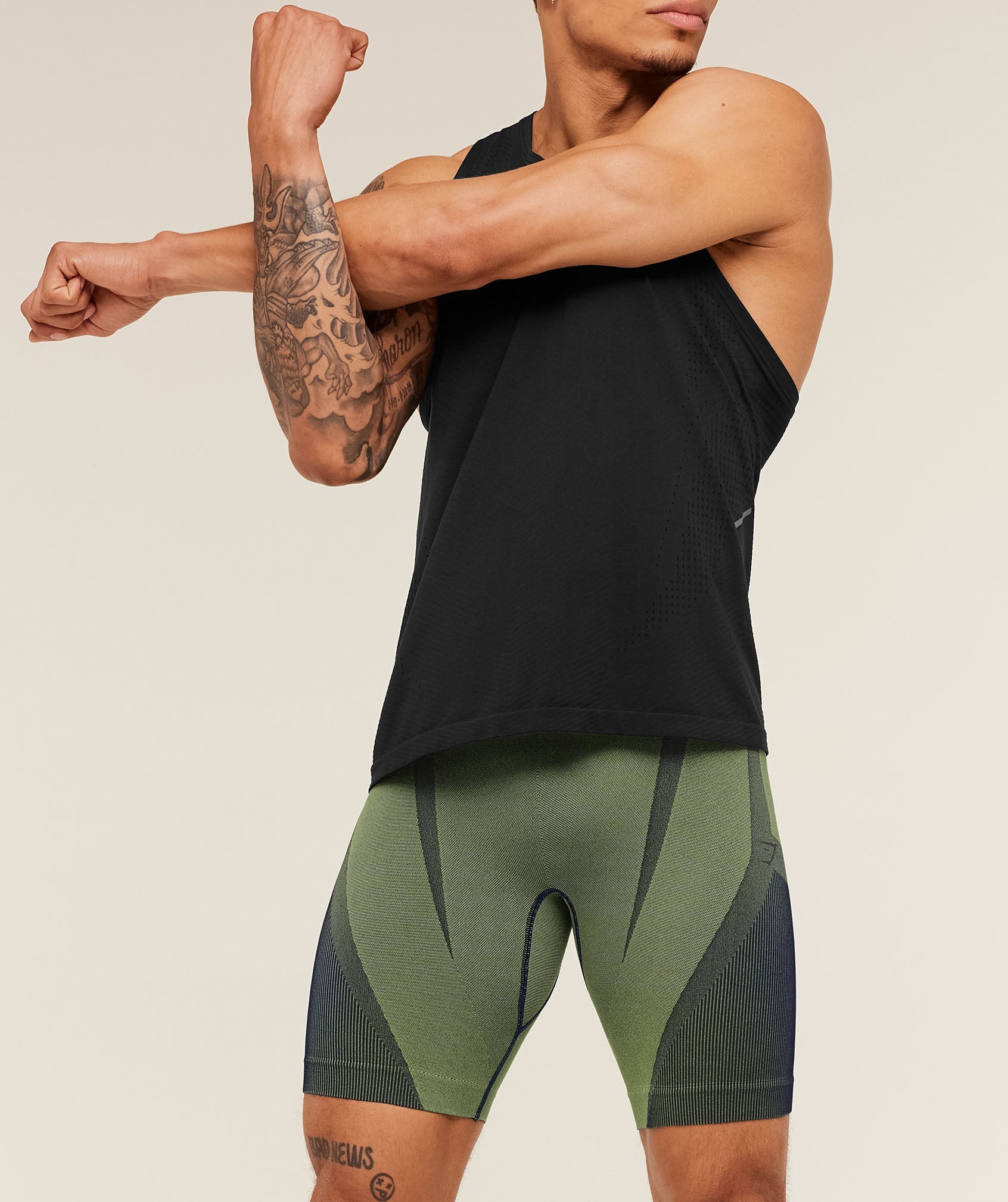 Seamless Running Half Tight - Stealth Blue /  Sorbet Yellow — imagem 5