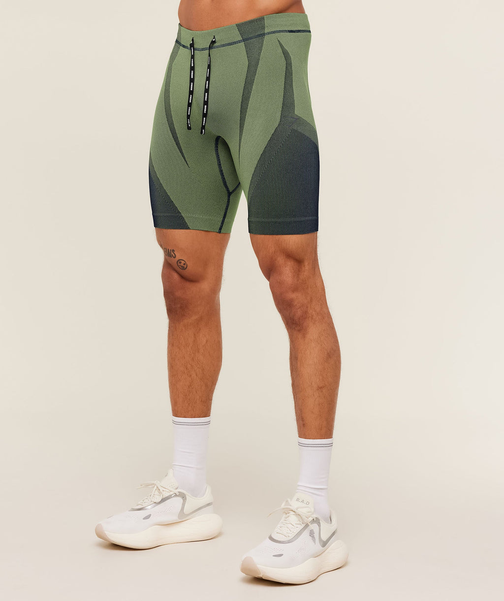 Seamless Running Half Tight - Stealth Blue /  Sorbet Yellow — imagem 3