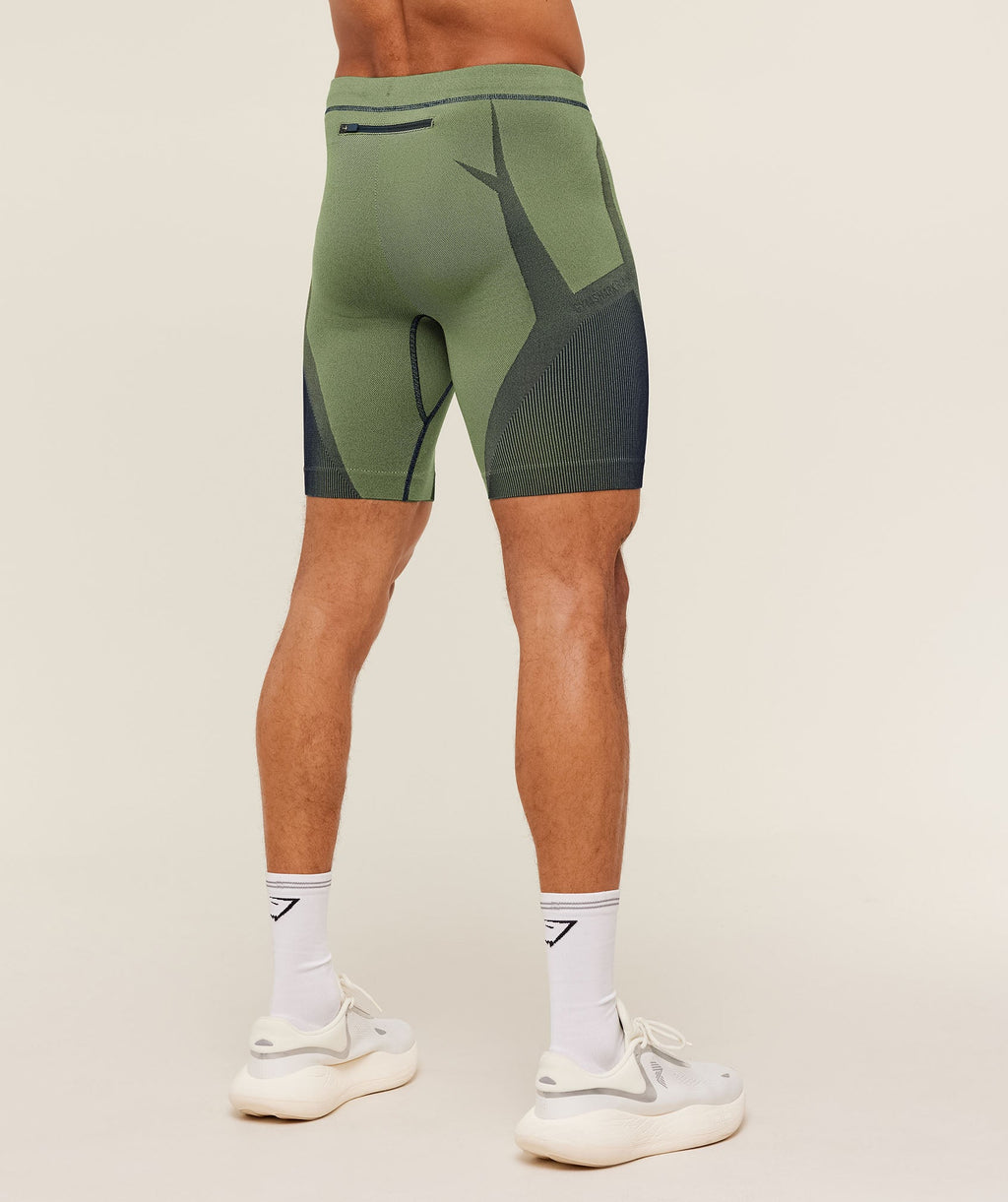Seamless Running Half Tight - Stealth Blue /  Sorbet Yellow — imagem 2