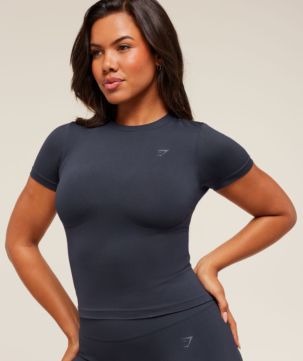 Soft Sculpt Short Sleeve Midi Top - Heavy Blue — imagem 5
