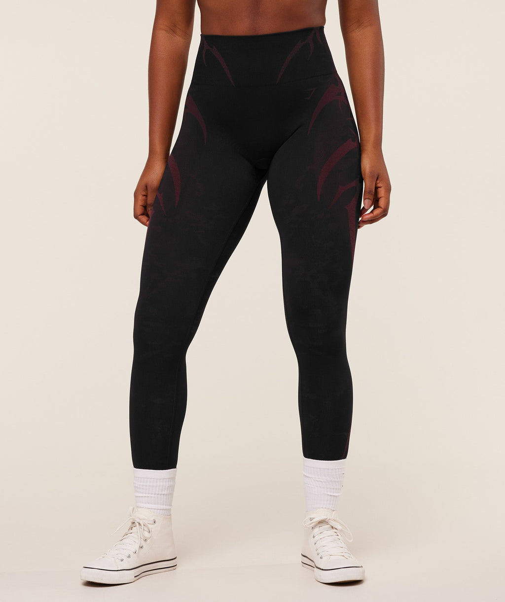 Storm Seamless Leggings - Black/Rich Maroon — imagem 1