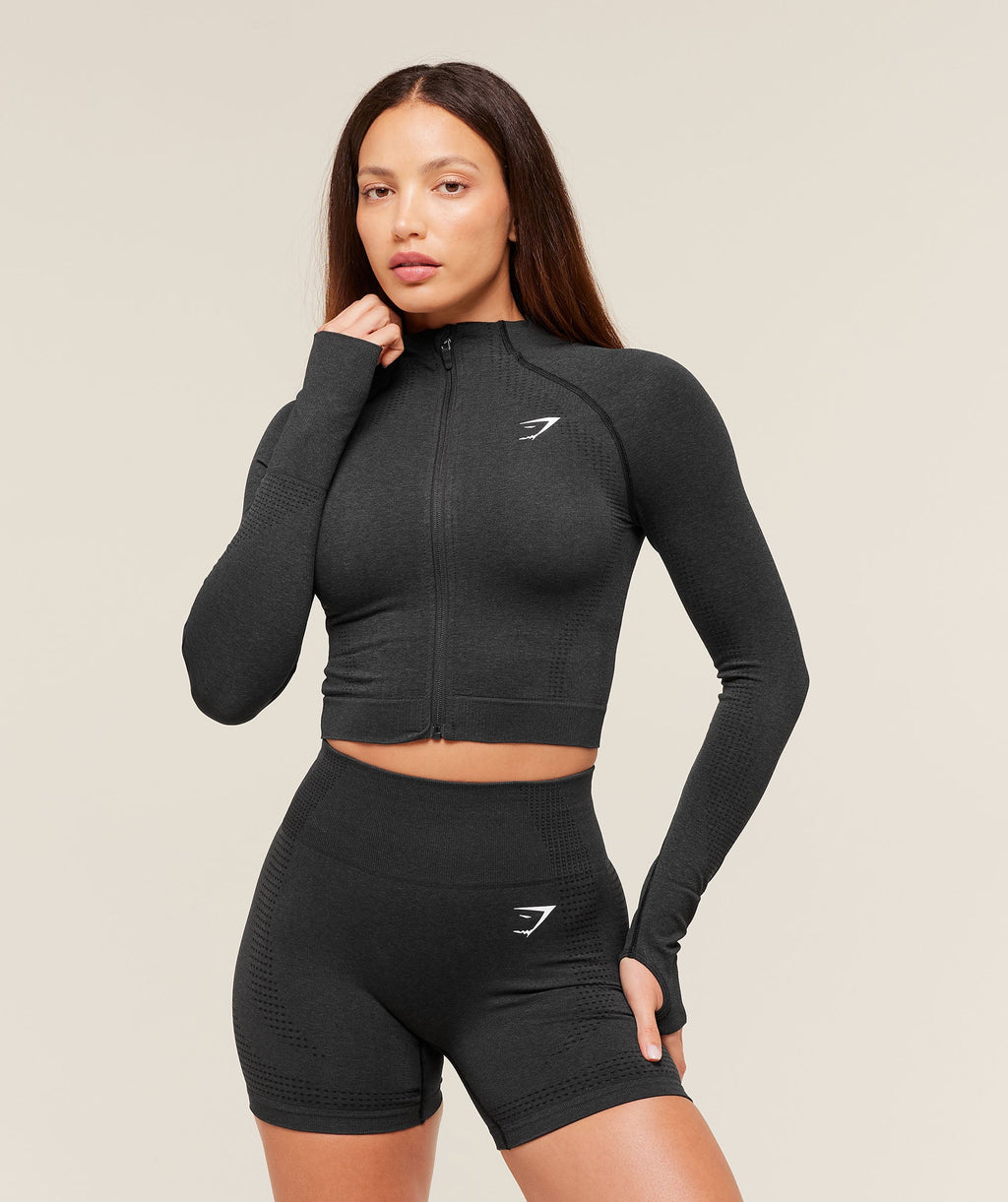 Vital Seamless Midi Zip 2.0 Pullover - Black Marl — imagem 1