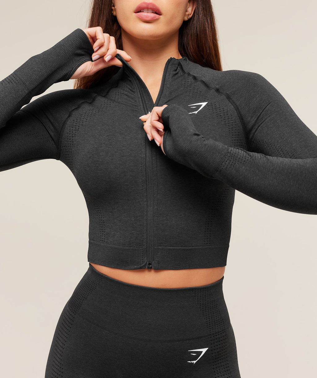 Vital Seamless Midi Zip 2.0 Pullover - Black Marl — imagem 6