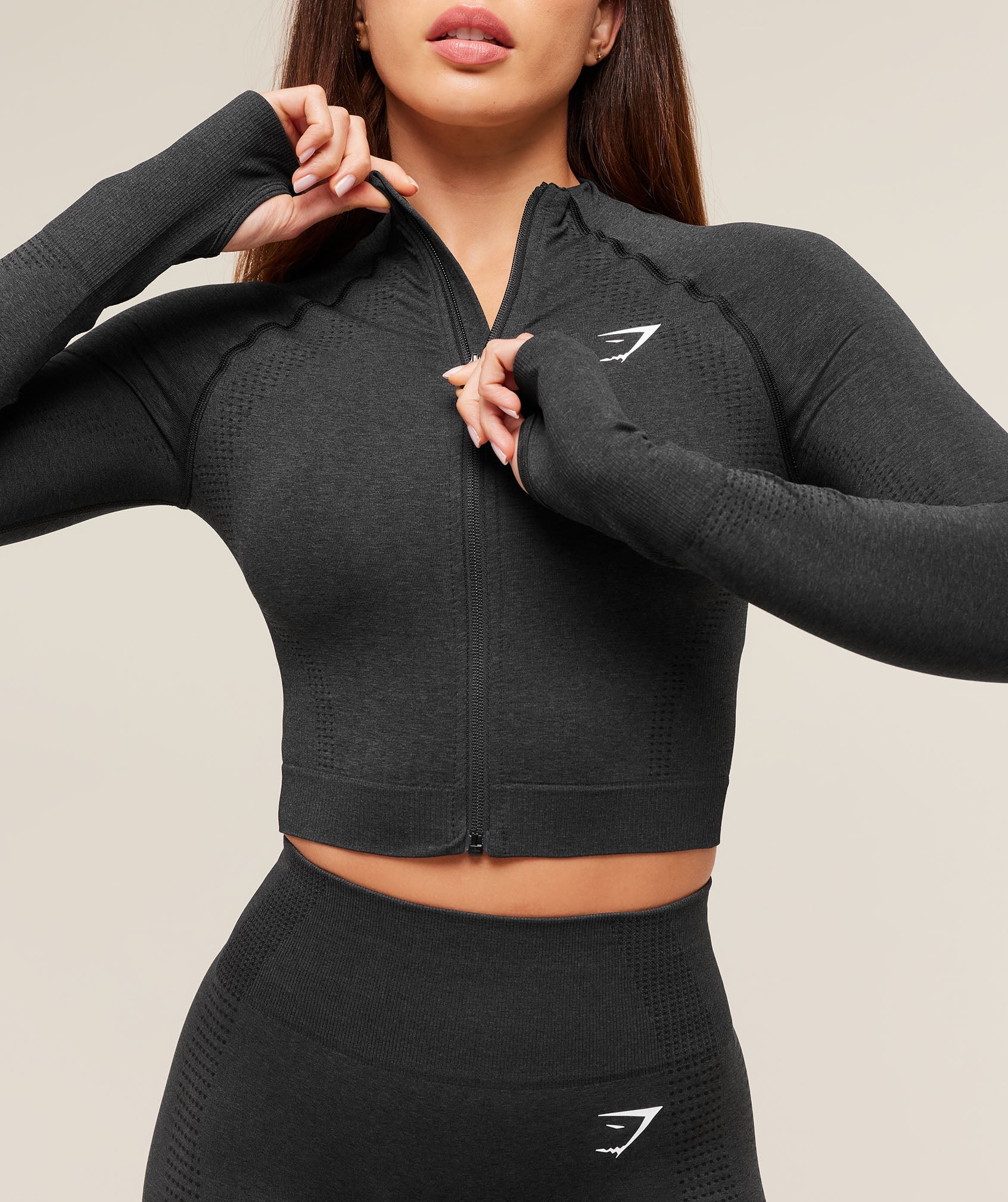 Vital Seamless Midi Zip 2.0 Pullover - Black Marl — imagem 6
