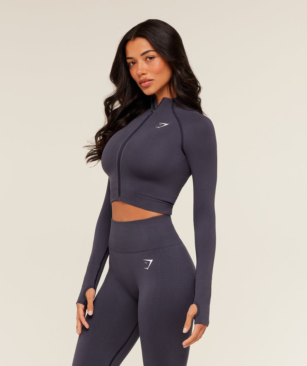 Vital Seamless Midi Zip 2.0 Pullover - Midnight Purple/Marl — imagem 3