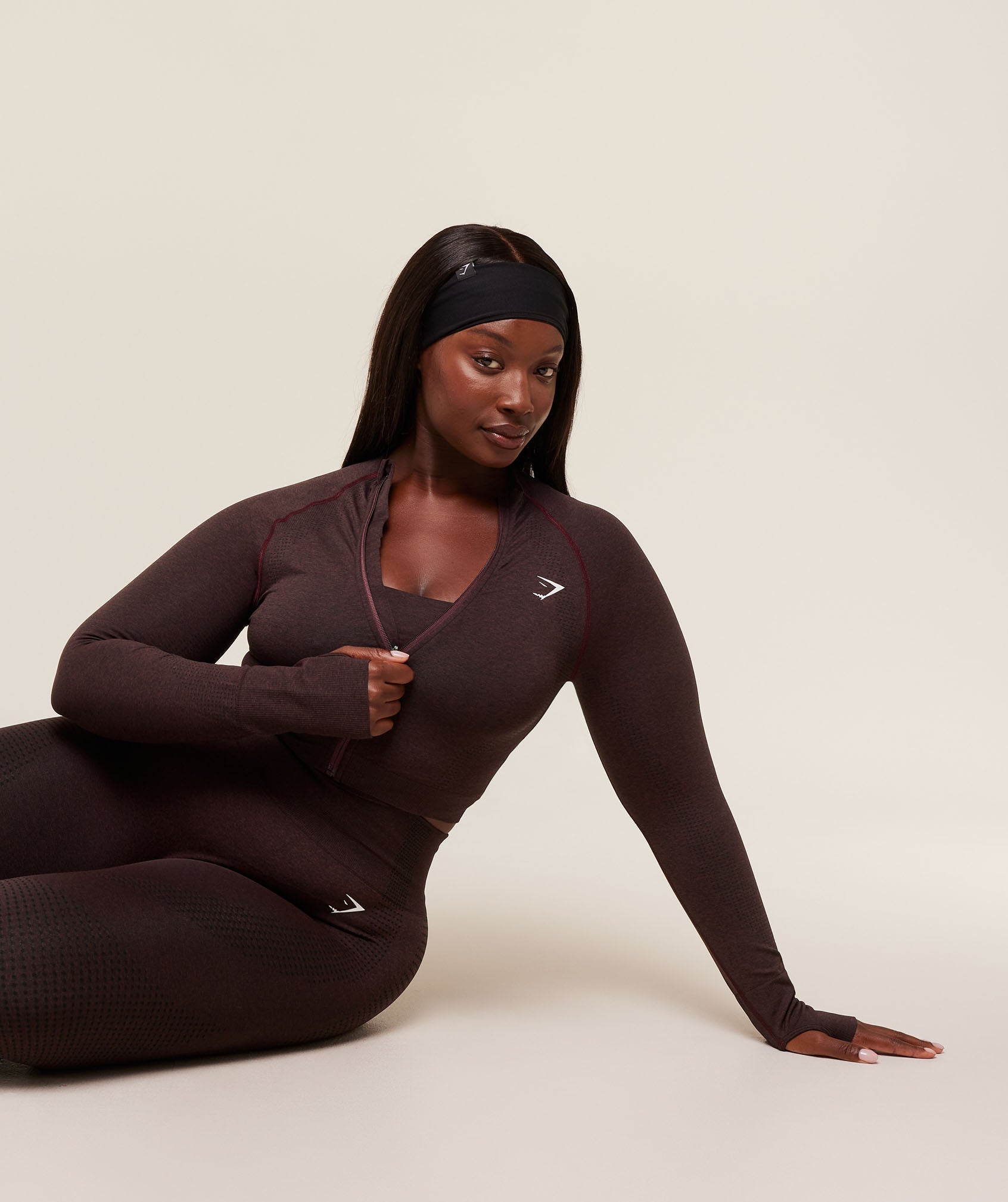 Vital Seamless Midi Zip 2.0 Pullover - Rich Maroon/Marl — imagem 9
