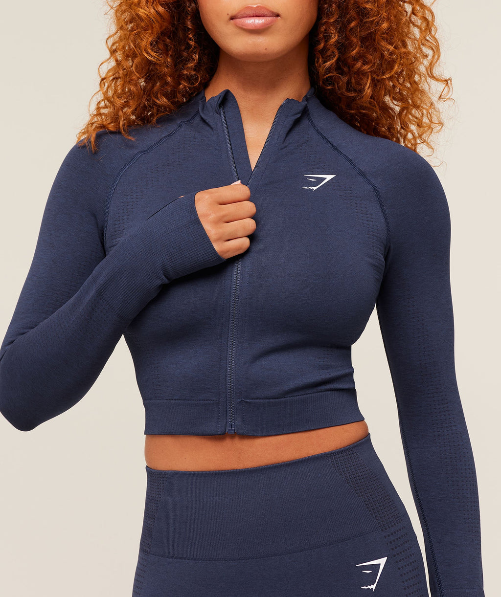 Vital Seamless Midi Zip 2.0 Pullover - Heavy Blue Marl — imagem 5